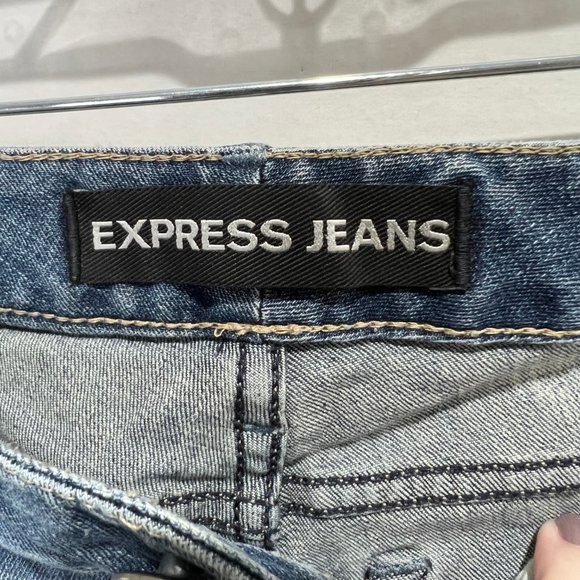 Express Stella Woman’s Jeans sz 2 Skinny Low Regular Medium Wash Distressed Fade - Picture 8 of 9